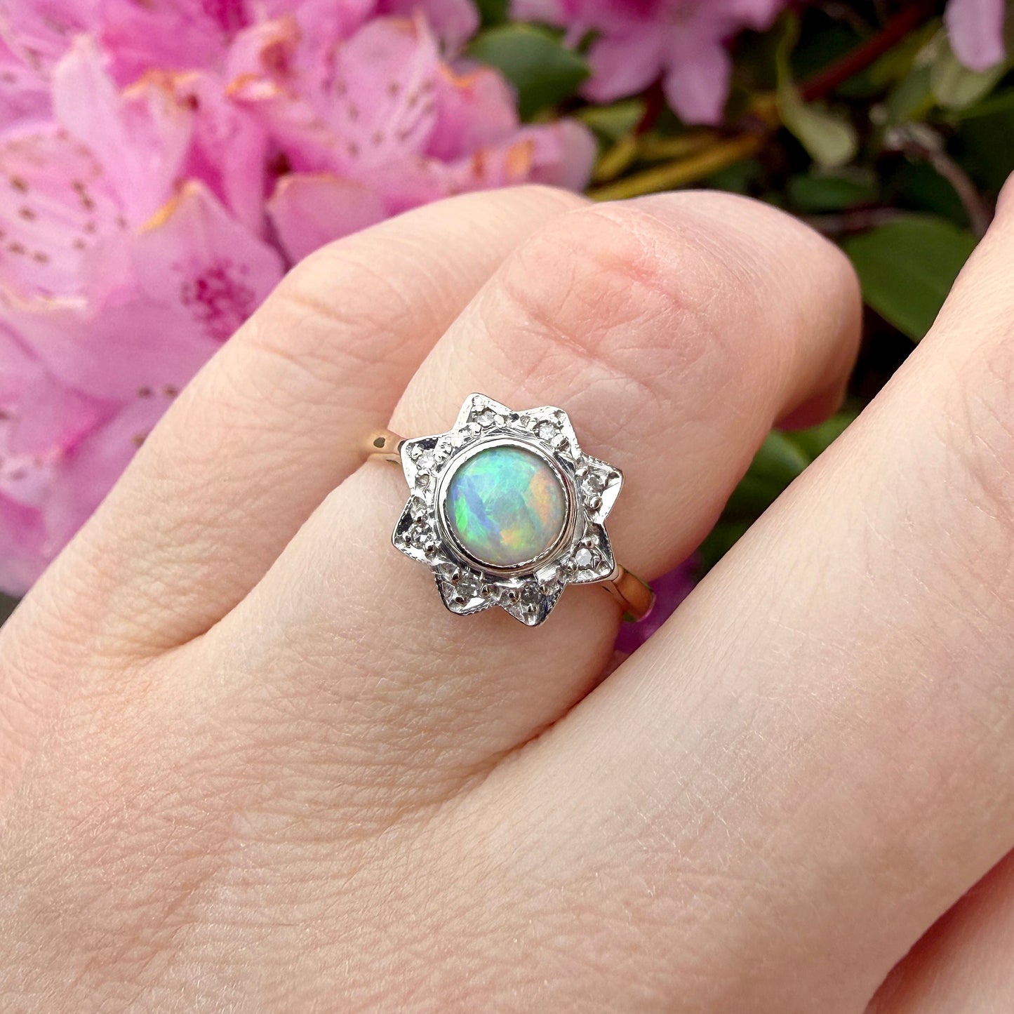 Asteria Celestial 18k Gold Opal Diamond Starburst Ring