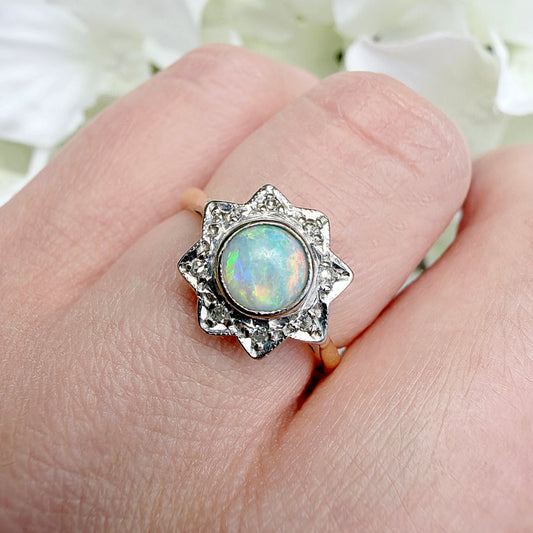 Asteria Celestial 18k Gold Opal Diamond Starburst Ring
