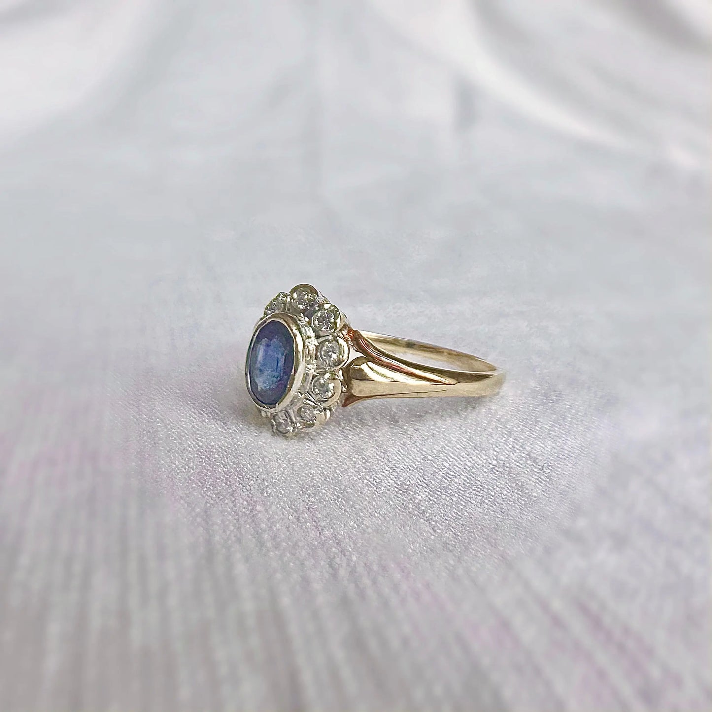 Nancy Diamond and Sapphire Ring Peach and Willow