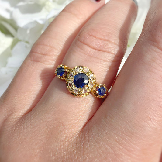 Lyssa 18k Edwardian Sapphire and Diamond Trilogy Ring