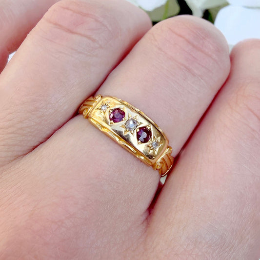 Temperance 18k Victorian Ruby & Diamond Gypsy Band Ring