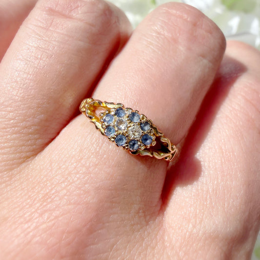 Lavinia 18k Edwardian Sapphire and Diamond Cluster Ring