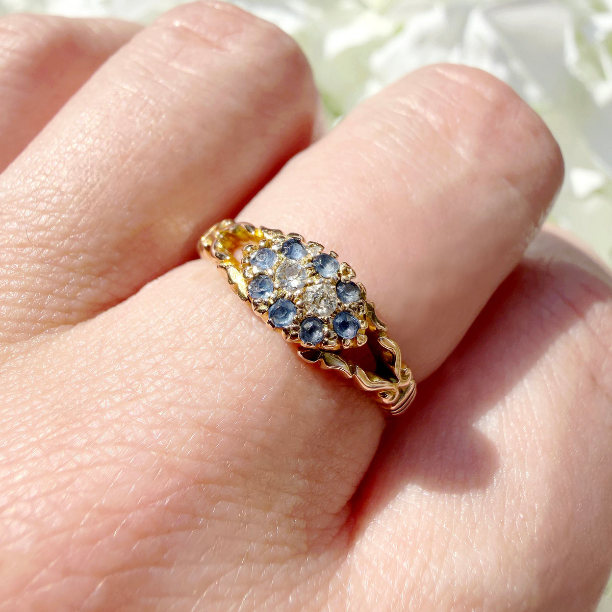 Lavinia 18k Edwardian Sapphire and Diamond Cluster Ring