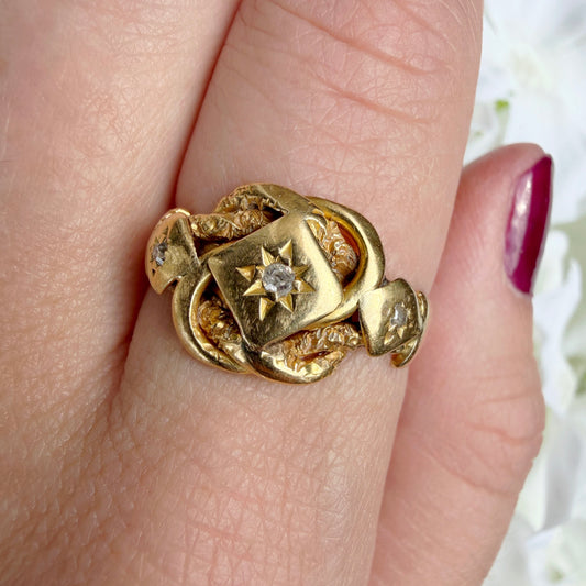 Sonya 18k Antique Diamond Lovers Knot Ring