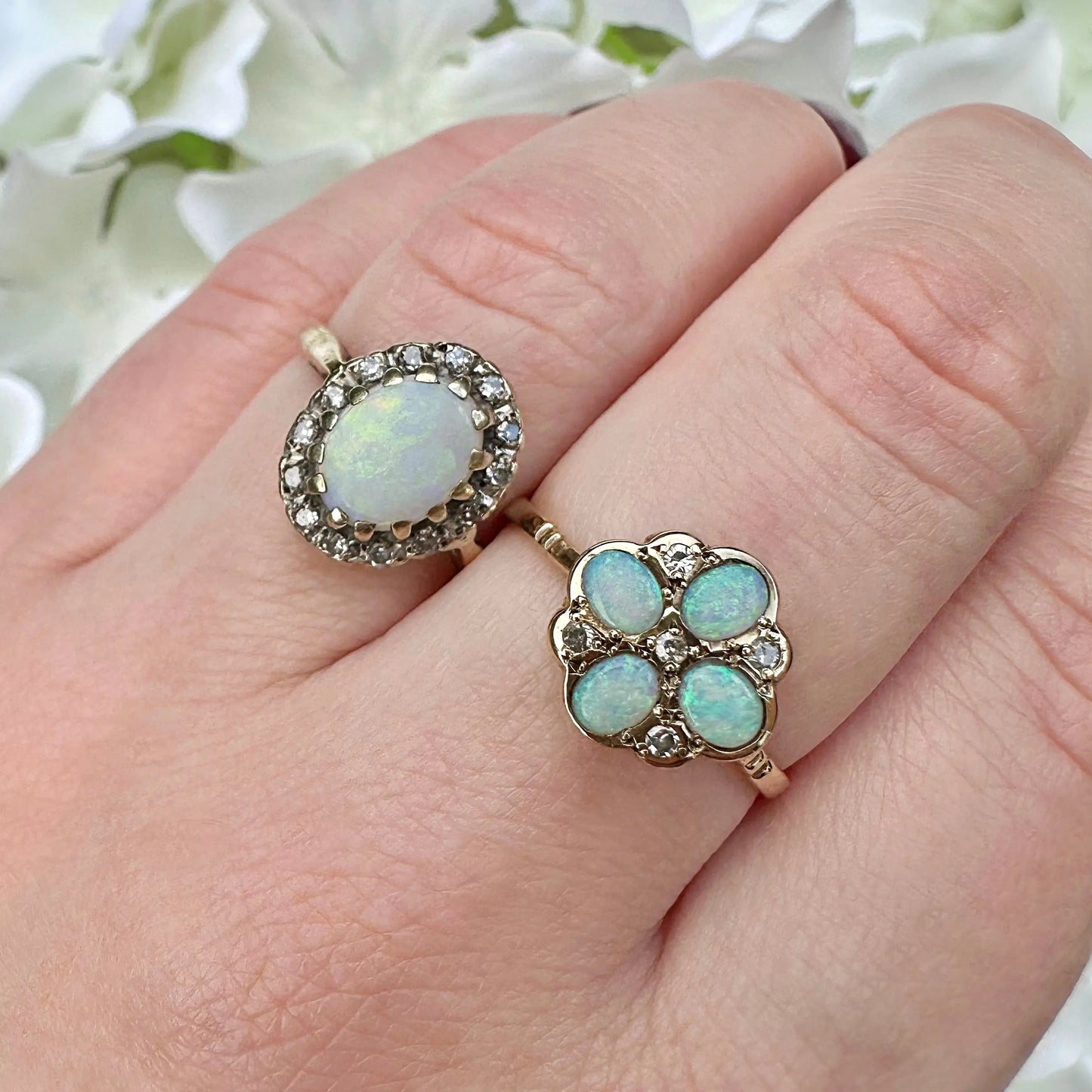 Millicent 9ct Opal and Diamond Flower Cluster Peach and Willow