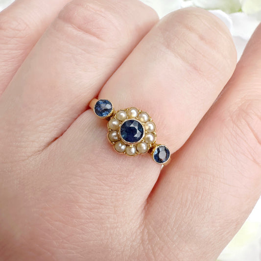 edwardian sapphire and pearl cluster ring