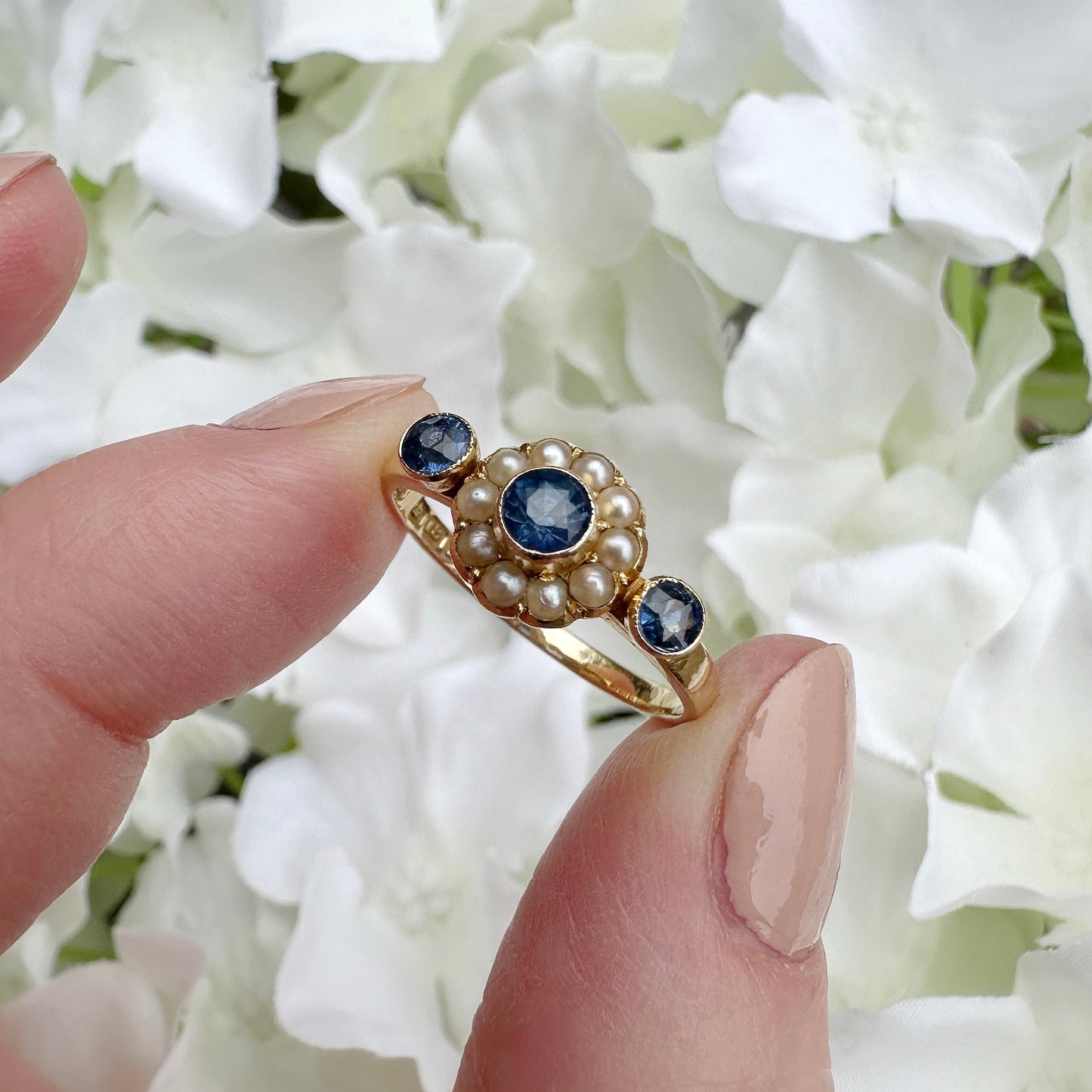 edwardian sapphire and pearl cluster ring