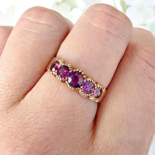 Audrey 9k Vintage Amethyst Five Stone Ring