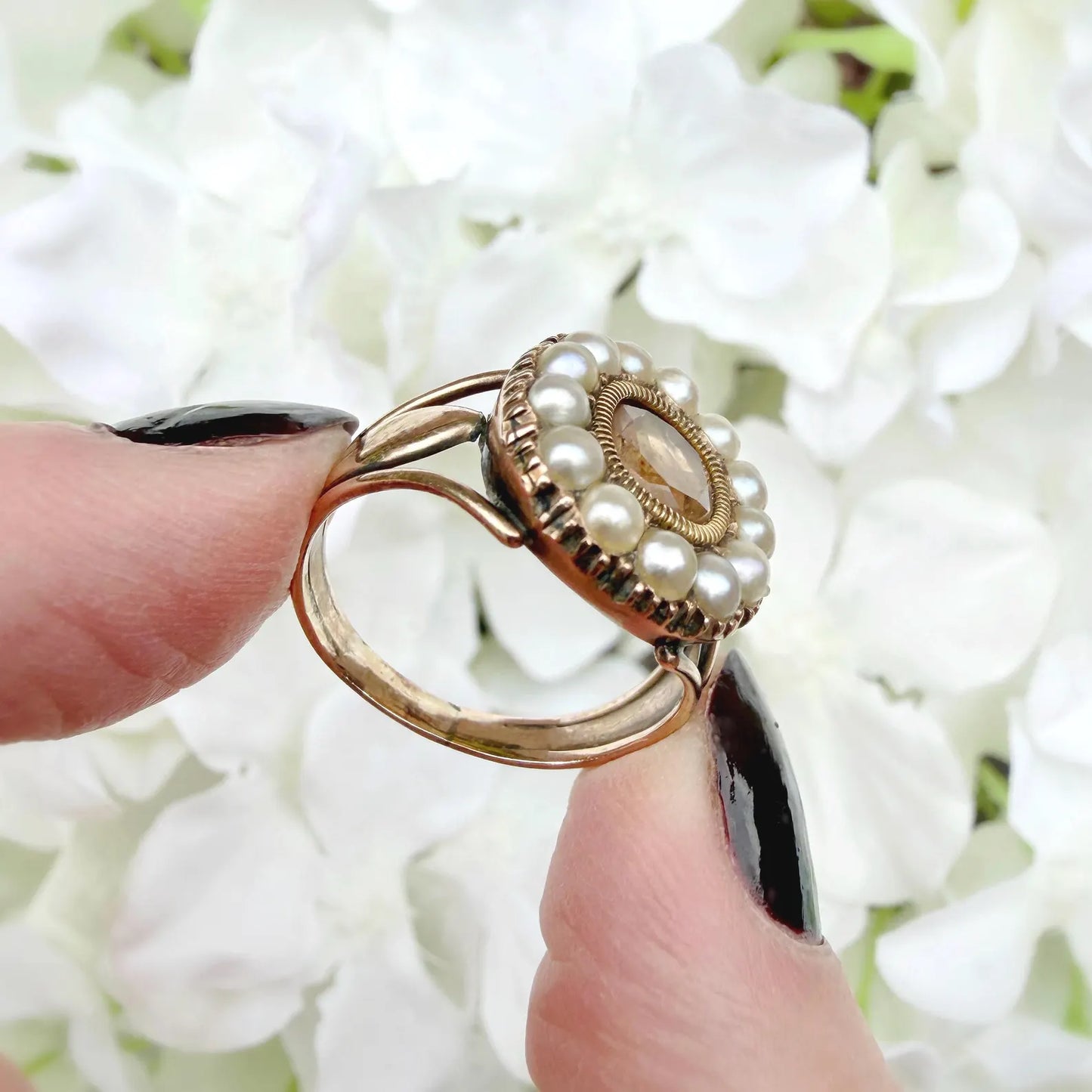 Marni 9ct Antique Gold Topaz and Pearl Ring