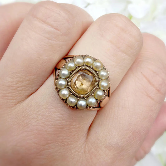 Marni 9ct Antique Gold Topaz and Pearl Ring