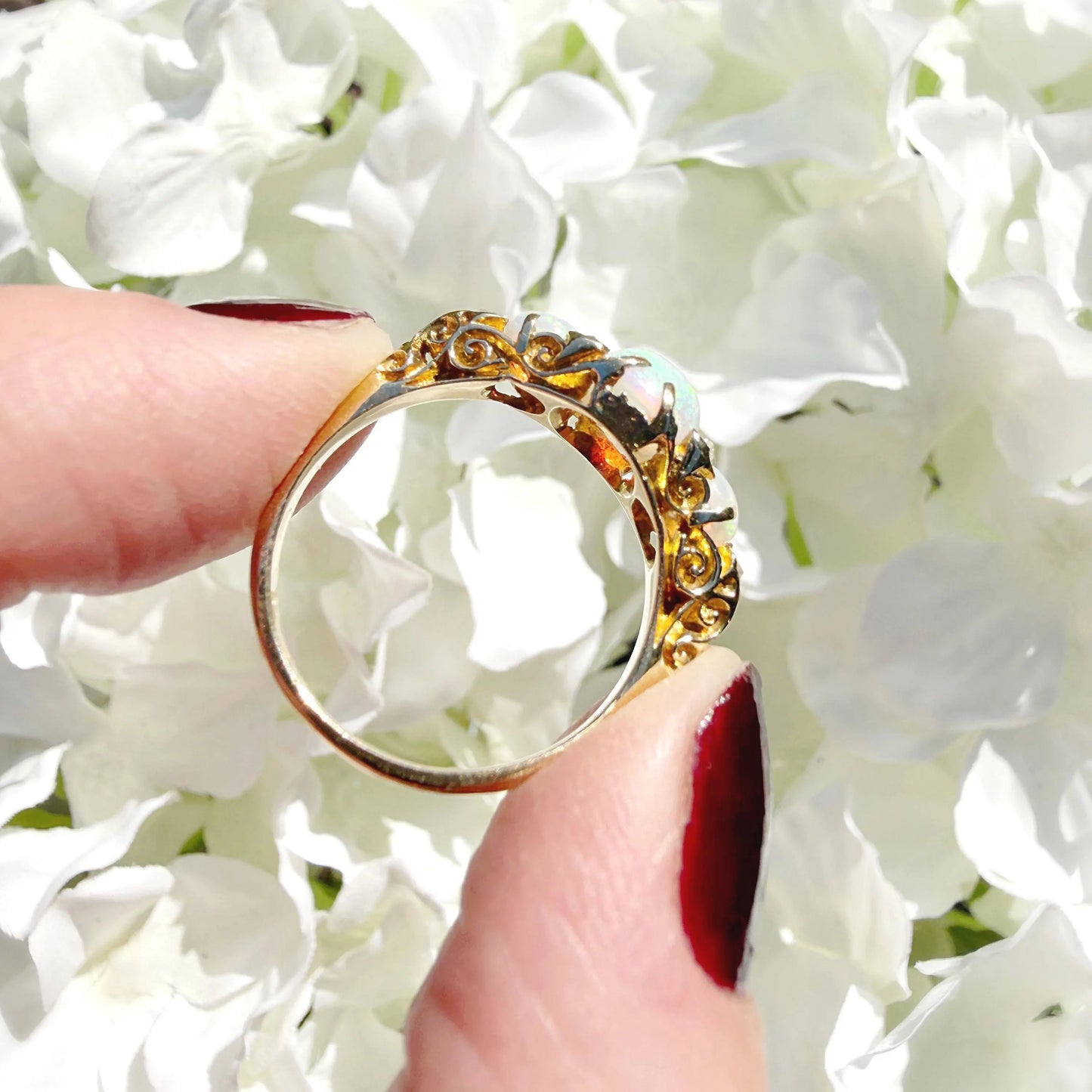 Isolde 18ct Opal and Diamond Trilogy Ring