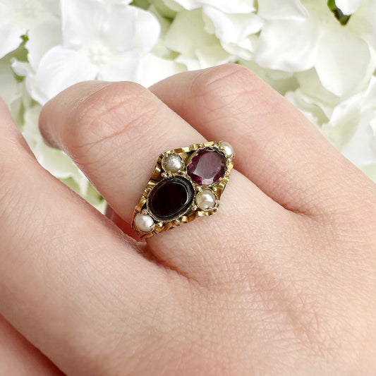 9ct gold victorian garnet and pearl ring