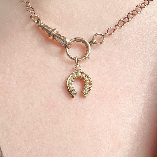 15ct gold and pearl lucky horseshoe charm