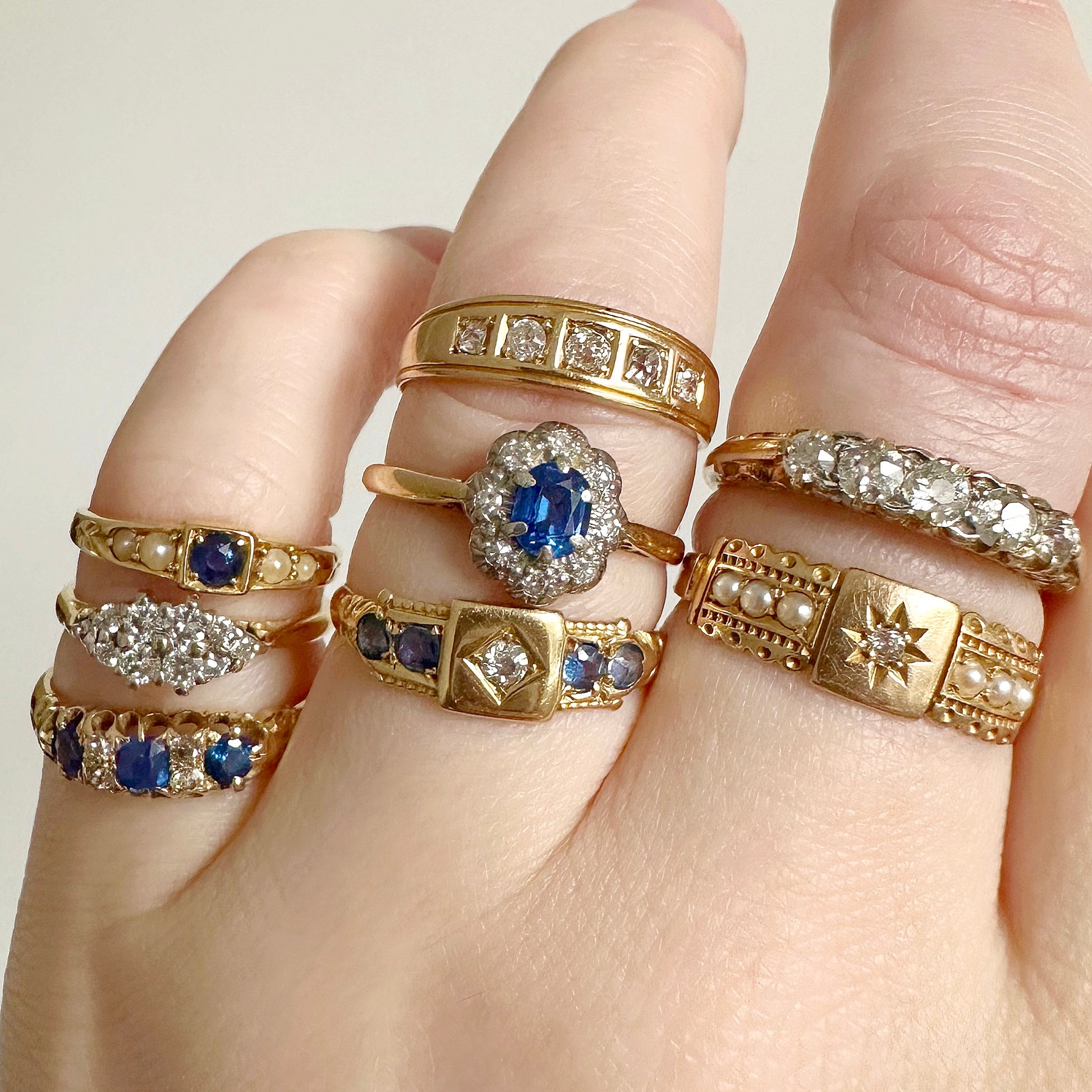 sapphire and diamond antique edwardian 18ct gold gypsy ring