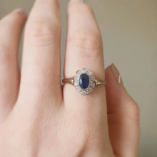 Nancy Diamond and Sapphire Ring Peach and Willow