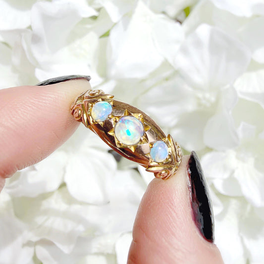 antique opal starburst ring