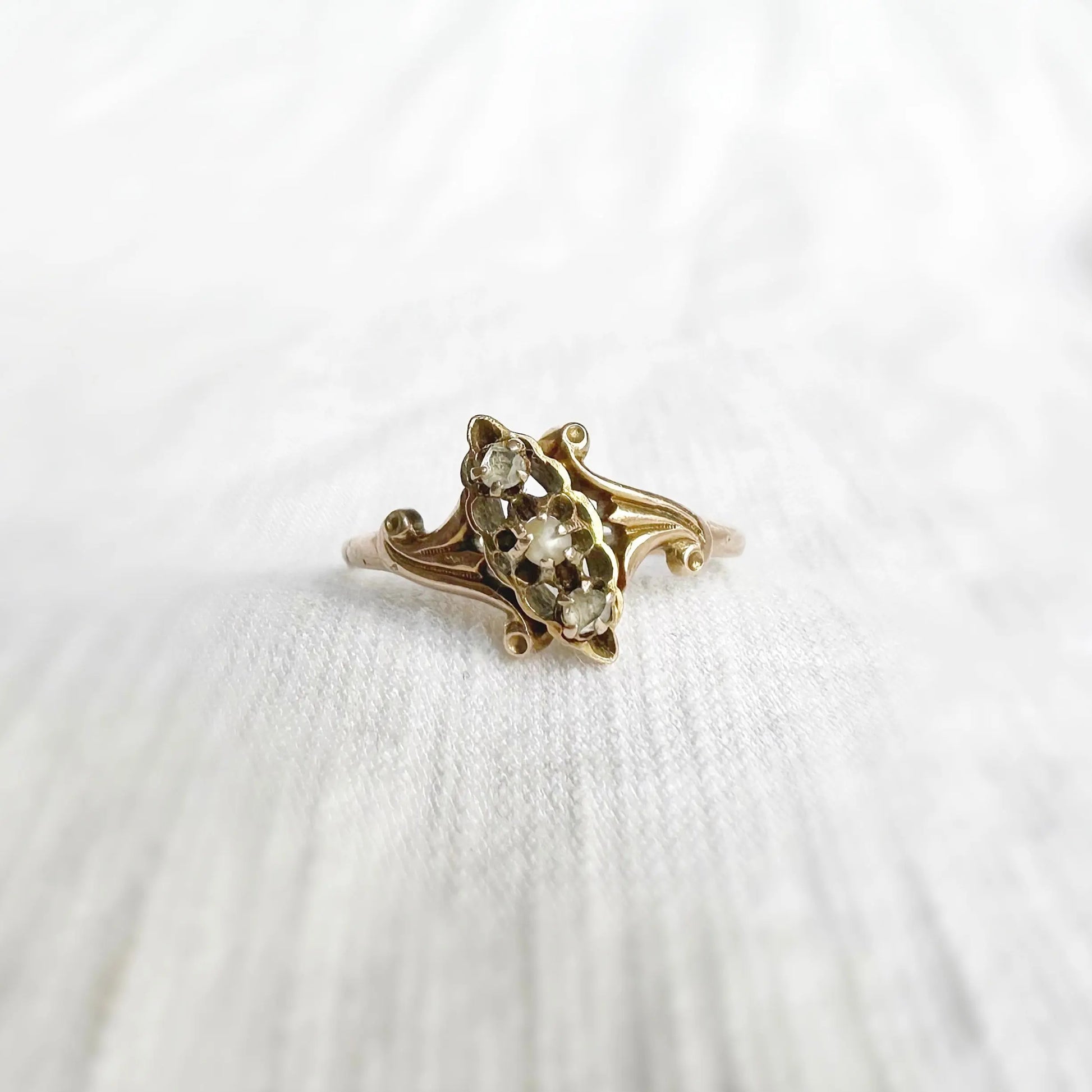 Trinity Pearl and Diamond Ring Peach and Willow