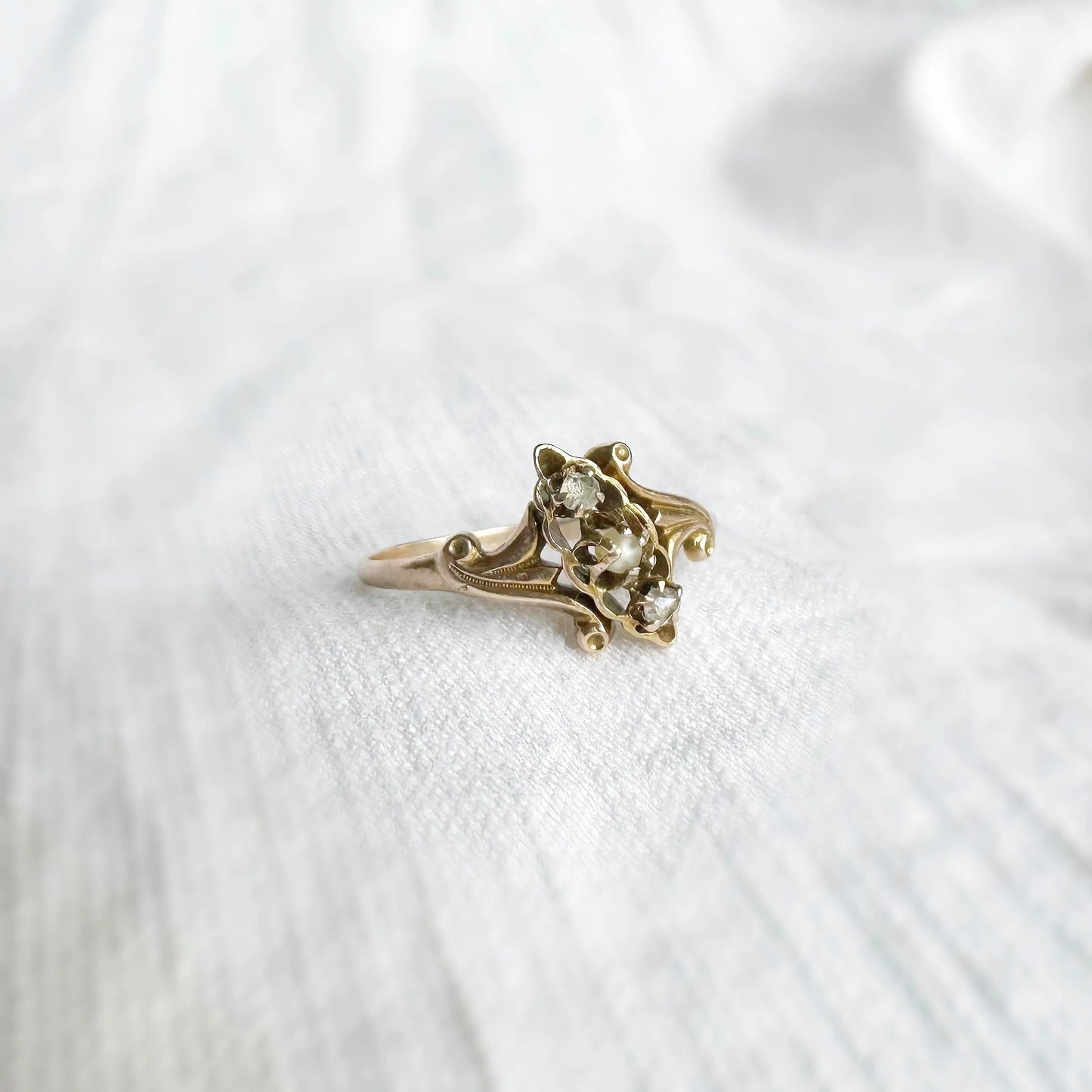 Trinity Pearl and Diamond Ring Peach and Willow