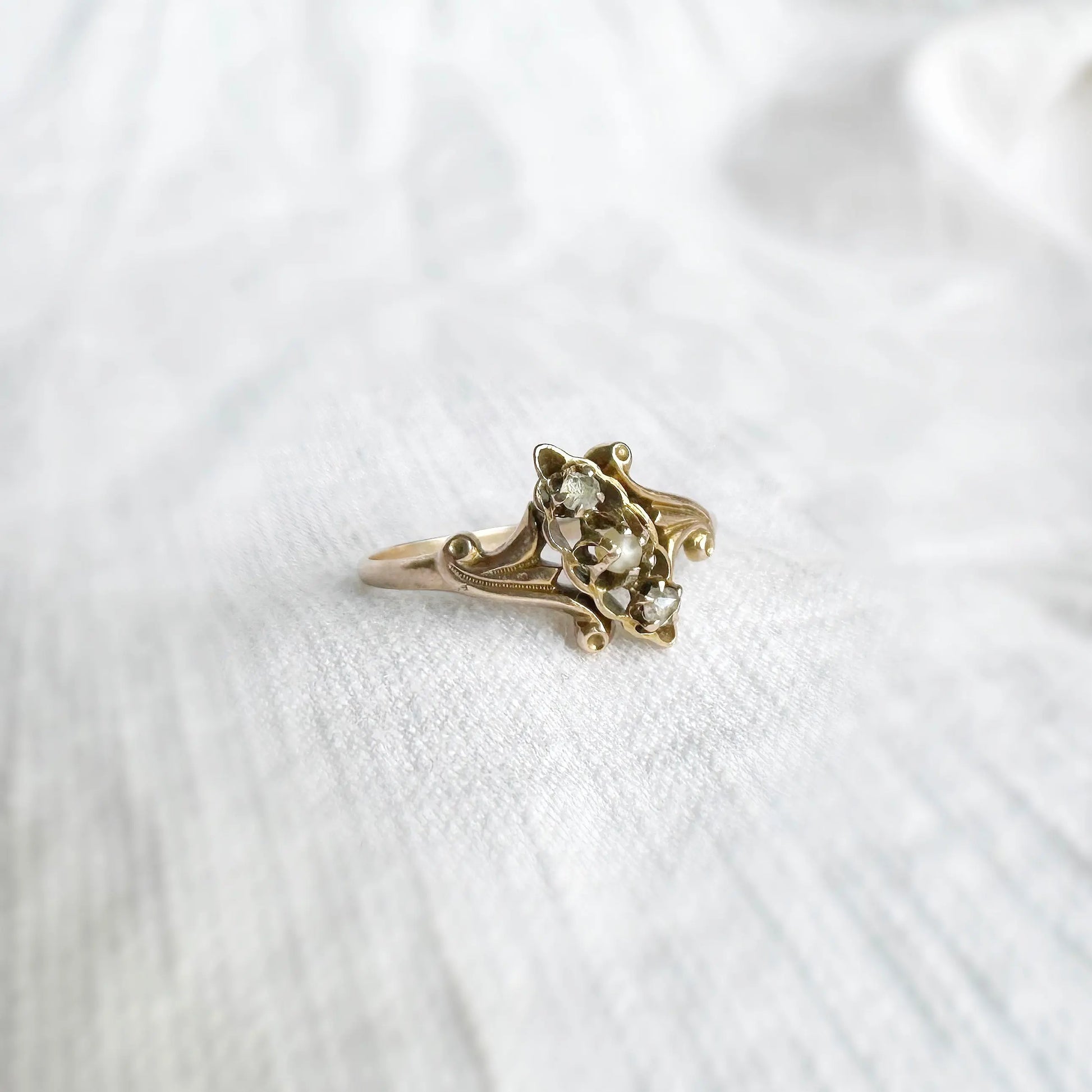 Trinity Pearl and Diamond Ring Peach and Willow