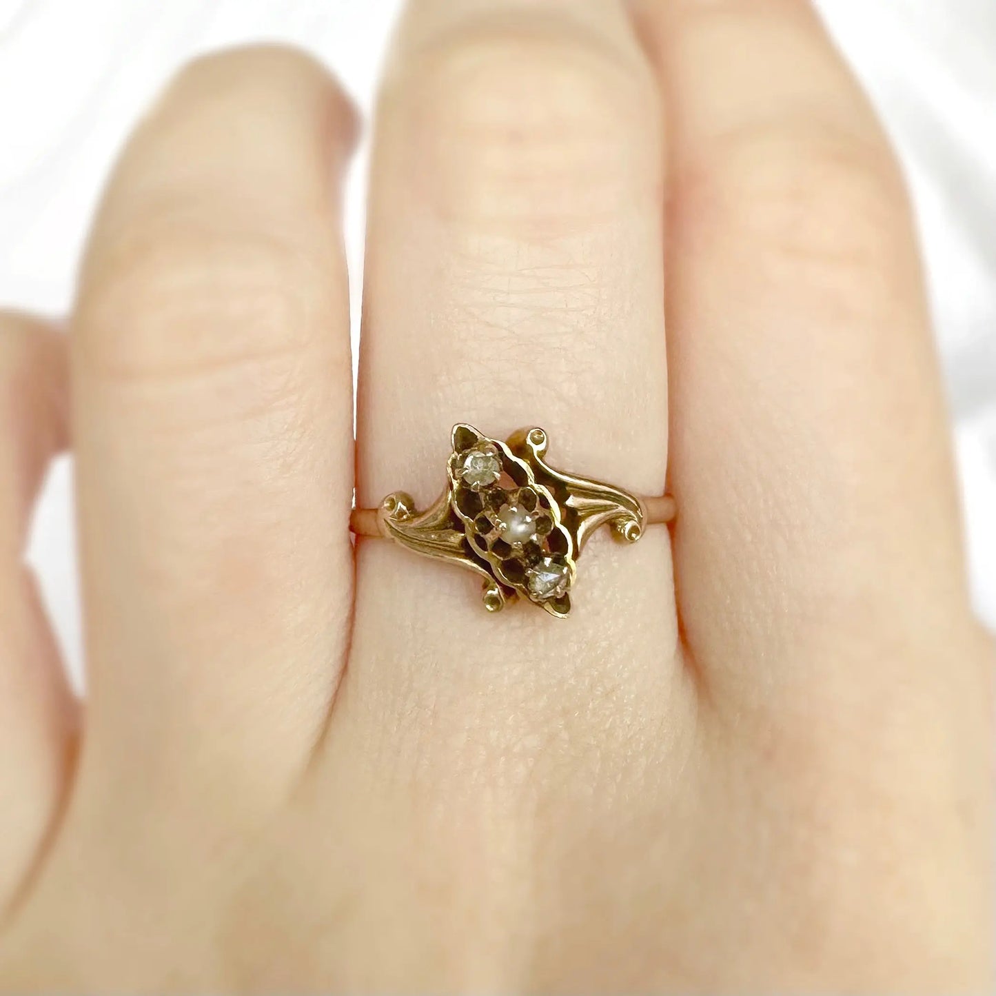 Trinity Pearl and Diamond Ring Peach and Willow