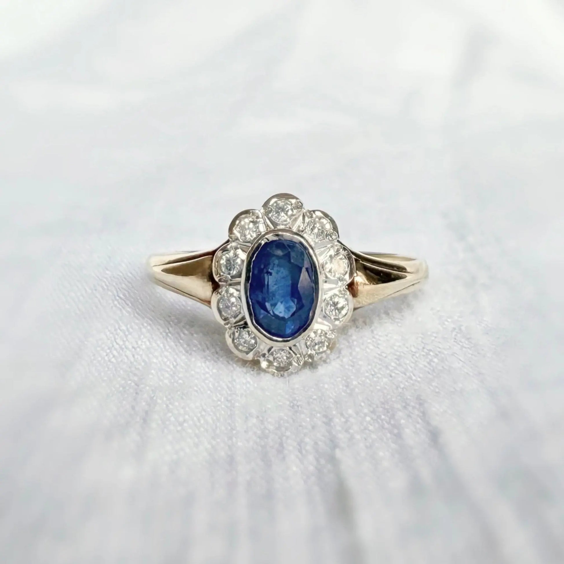 Nancy Diamond and Sapphire Ring Peach and Willow