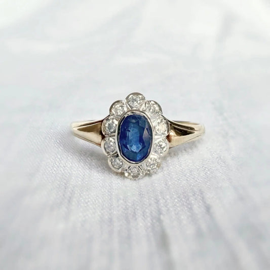 Nancy Diamond and Sapphire Ring Peach and Willow