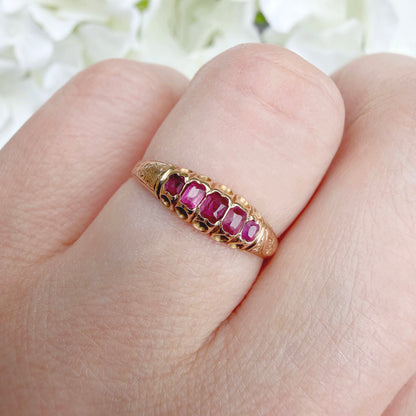 Thea 22ct Victorian Five Stone Ruby Foliate Ring