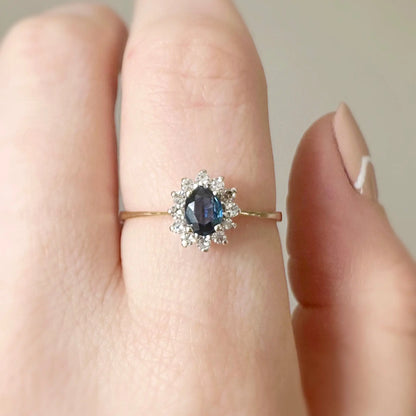 Valerie Diamond and Sapphire Cluster Ring Peach and Willow