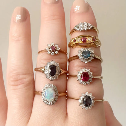 Rosalie 18ct Gold Opal and Diamond Halo Ring Peach and Willow