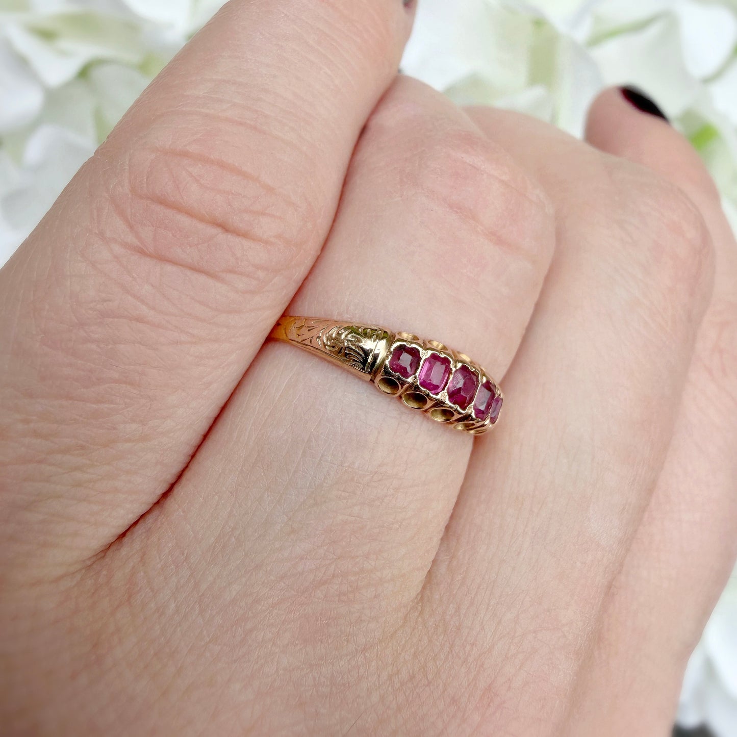 Thea 22ct Victorian Five Stone Ruby Foliate Ring