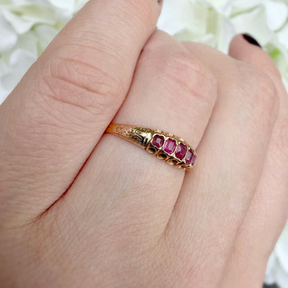 Thea 22ct Victorian Five Stone Ruby Foliate Ring