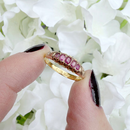 Thea 22ct Victorian Five Stone Ruby Foliate Ring