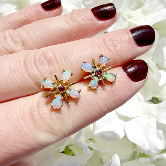 Millicent 9ct Opal and Ruby Earrings