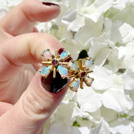Millicent 9ct Opal and Ruby Earrings