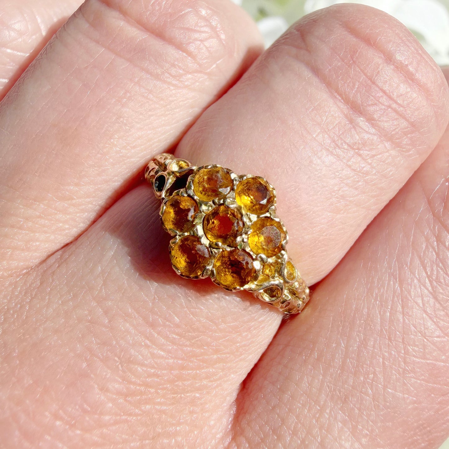 Eliza 9k Citrine Flower Cluster Ring