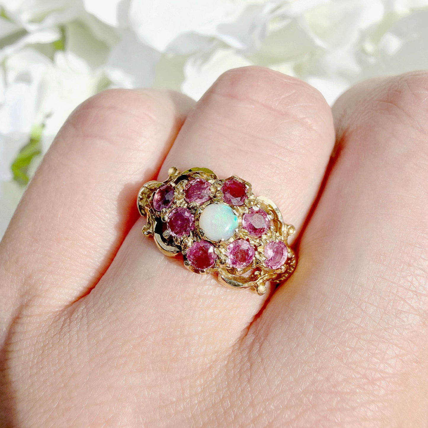 Ira Vintage 9k Pink Sapphire and Opal Ring