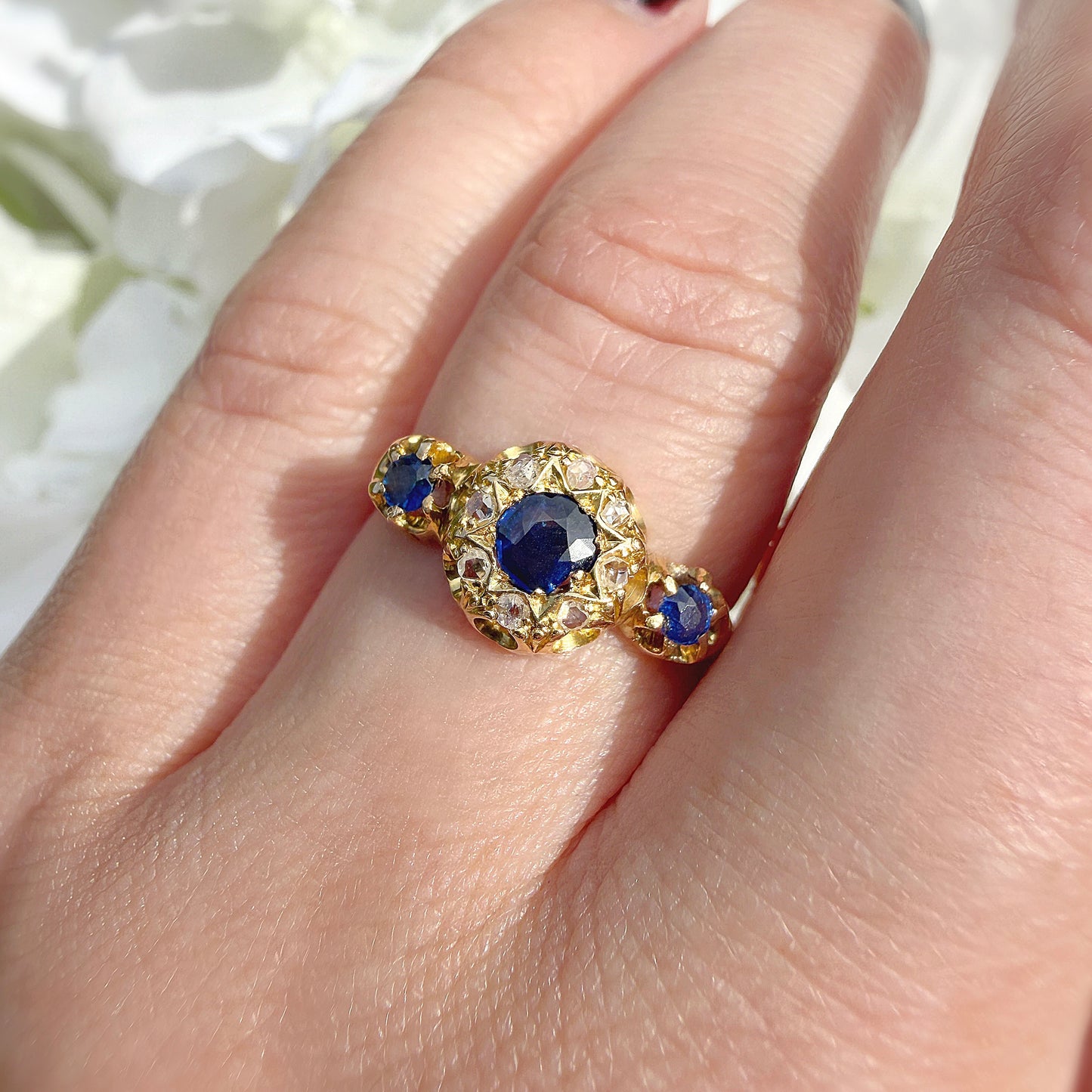 Lyssa 18k Edwardian Sapphire and Diamond Trilogy Ring