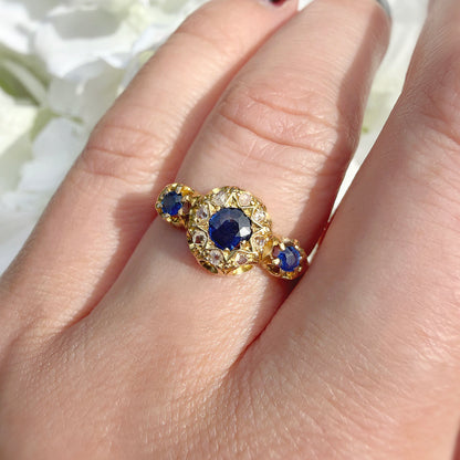 Lyssa 18k Edwardian Sapphire and Diamond Trilogy Ring