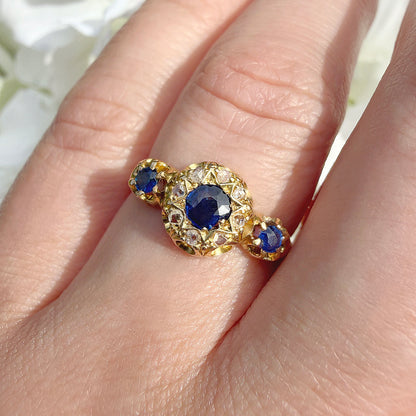 Lyssa 18k Edwardian Sapphire and Diamond Trilogy Ring