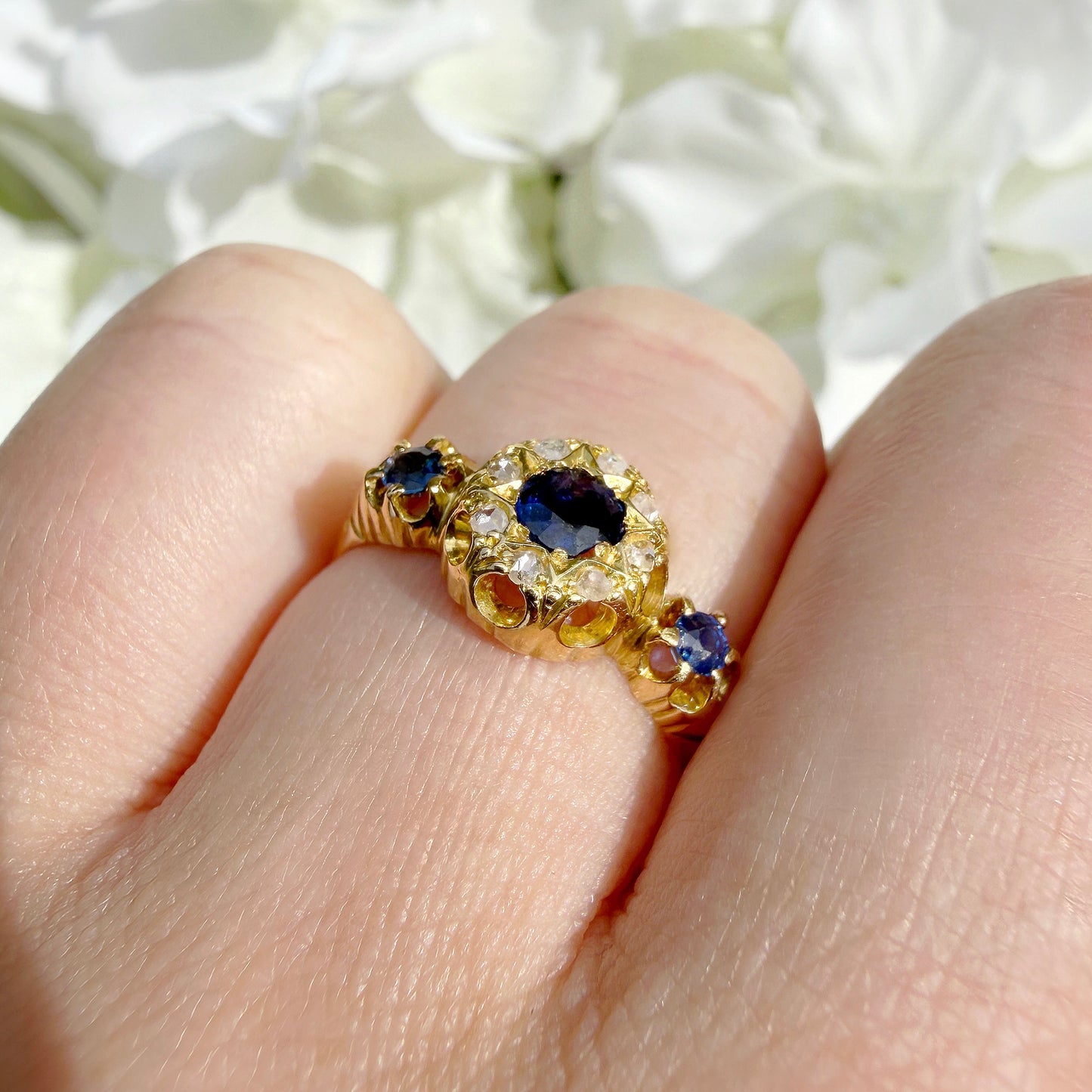 Lyssa 18k Edwardian Sapphire and Diamond Trilogy Ring