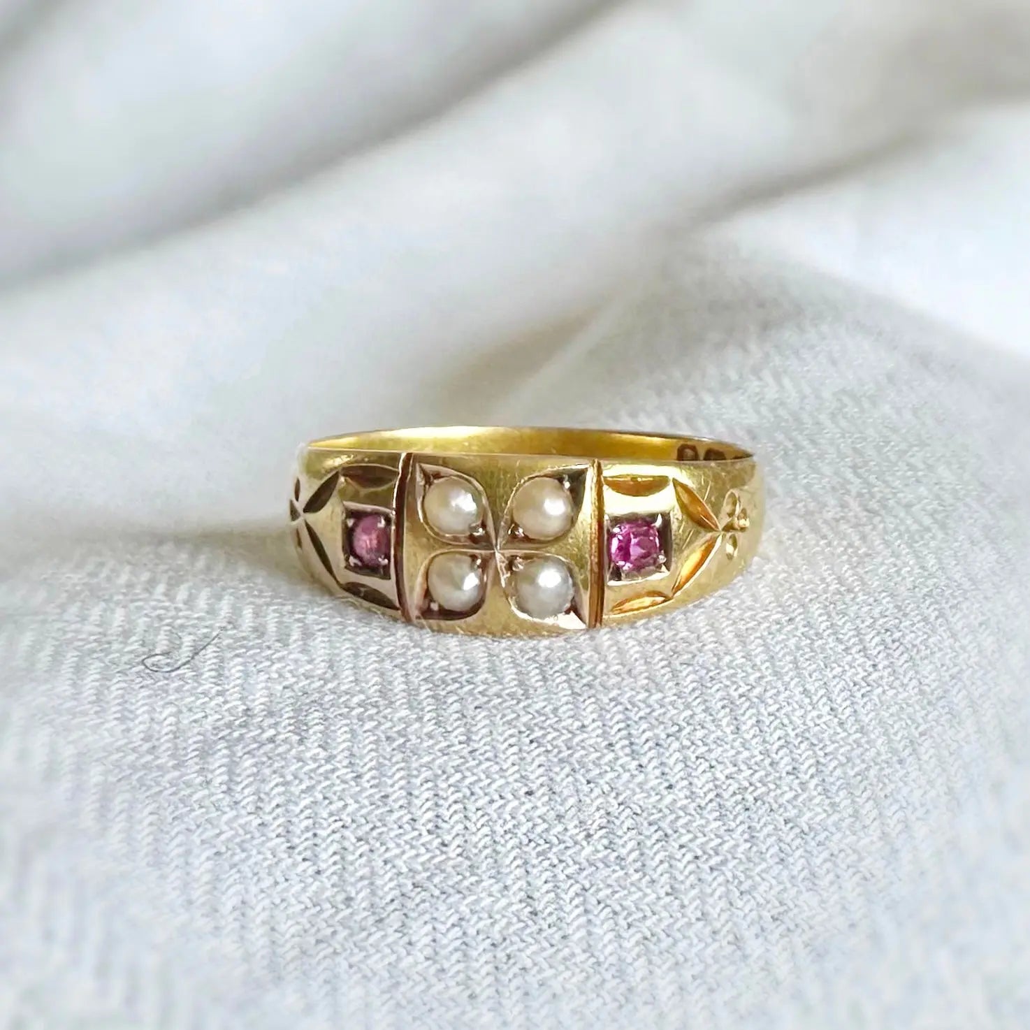 Frances Victorian Ruby and Seed Pearl Ring Peach and Willow