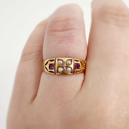 Frances Victorian Ruby and Seed Pearl Ring Peach and Willow