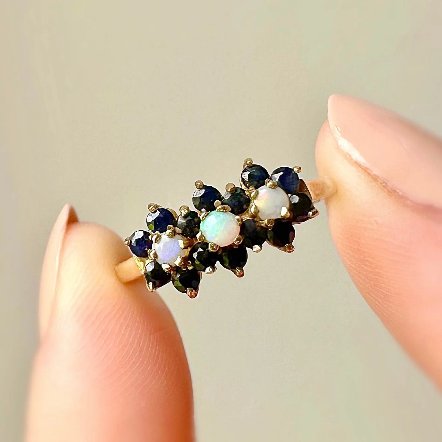Florence Sapphire and Opal Cluster Ring Peach and Willow