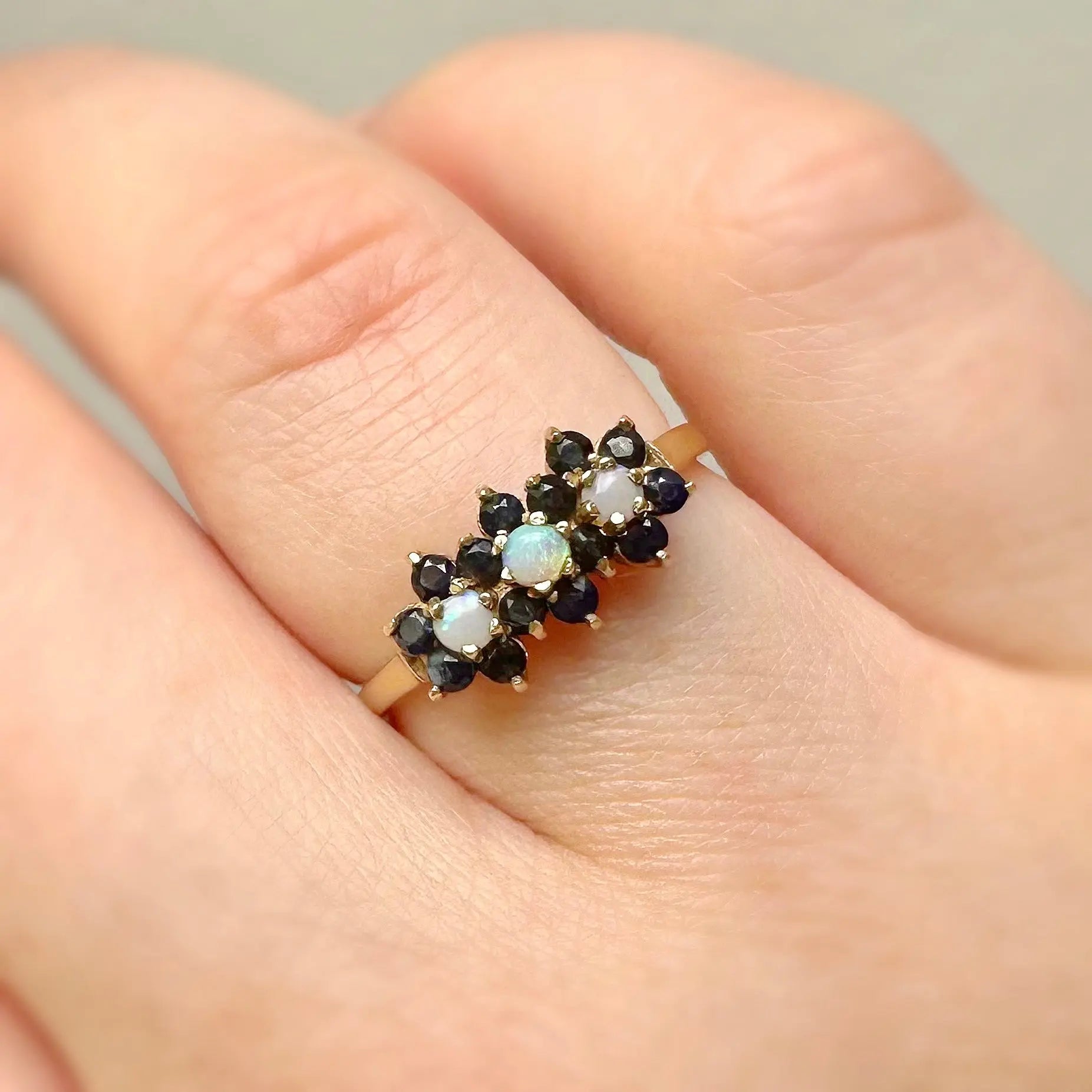 Florence Sapphire and Opal Cluster Ring Peach and Willow