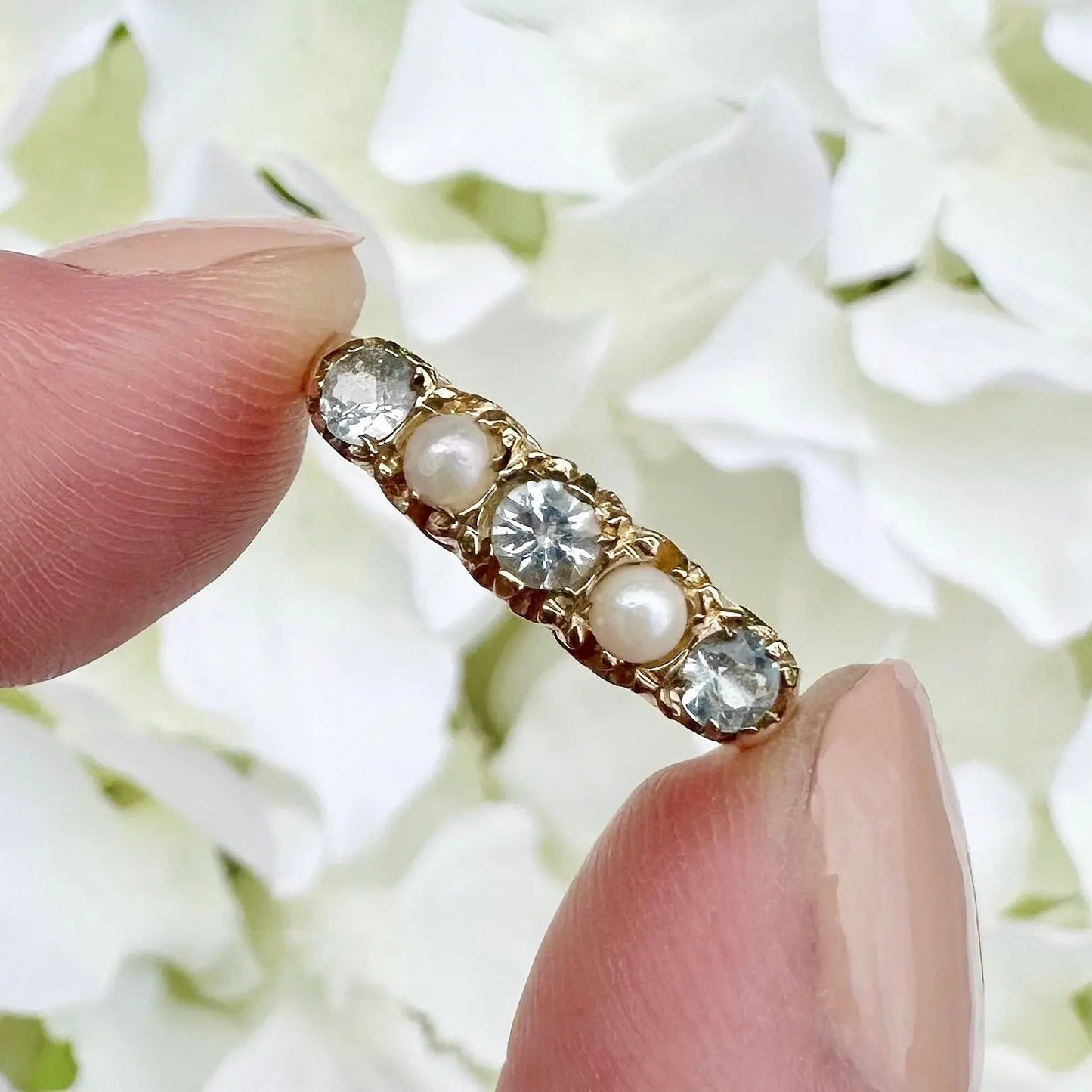 Naomi Pearl and Topaz Ring Peach and Willow