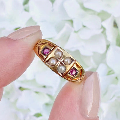 Frances Victorian Ruby and Seed Pearl Ring Peach and Willow