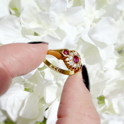 Betsy 18k Edwardian Ruby and Diamond Cluster Ring