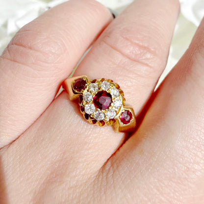 Betsy 18k Edwardian Ruby and Diamond Cluster Ring
