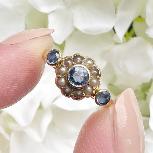 Violet 18ct Edwardian Sapphire Ring Peach and Willow