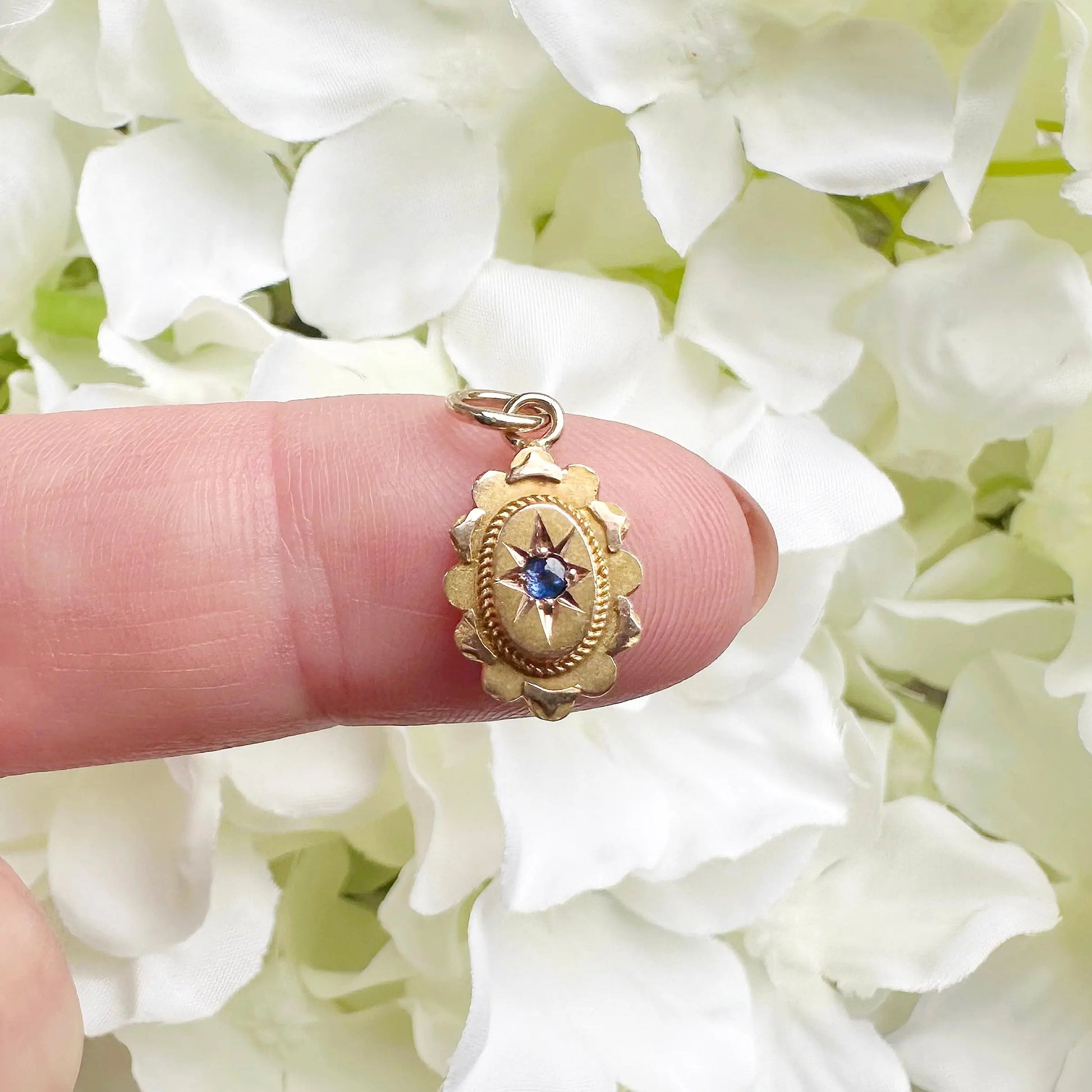 Alba Victorian Starburst Sapphire Charm Peach and Willow